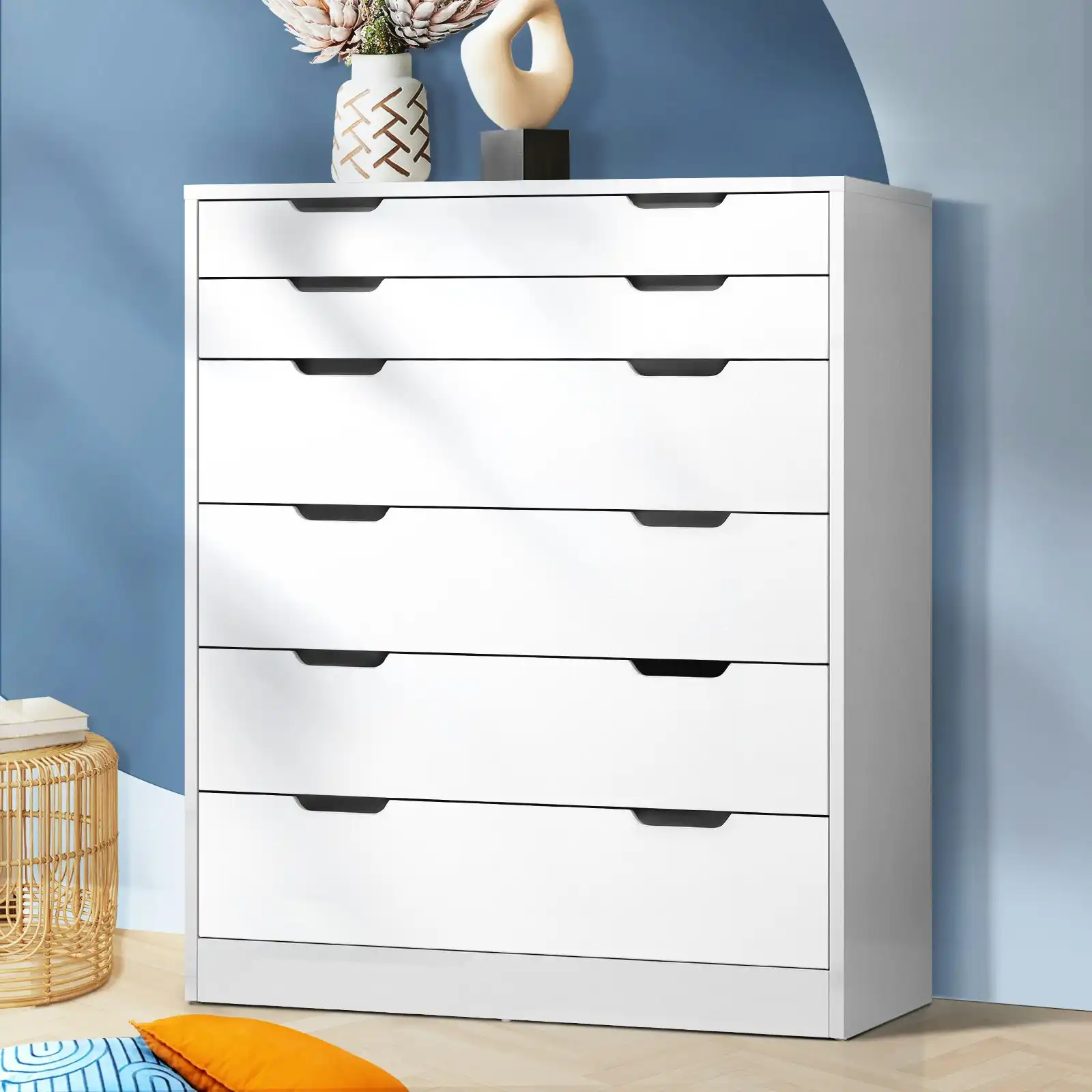 Oikiture 6 Chest of Drawers Tallboy White PMA