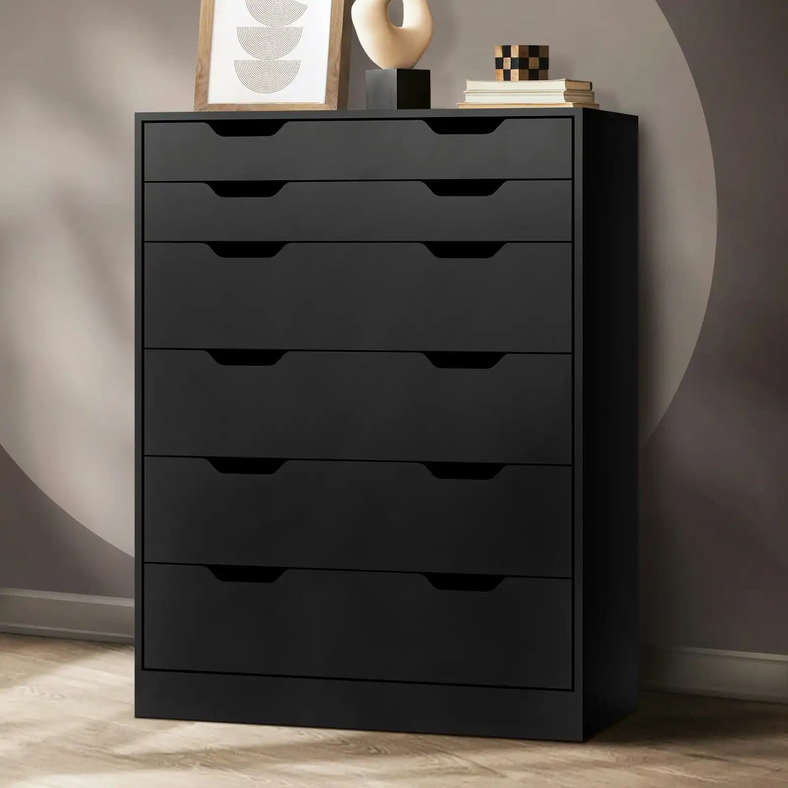 Oikiture 6 Chest of Drawers Tallboy Black PMA