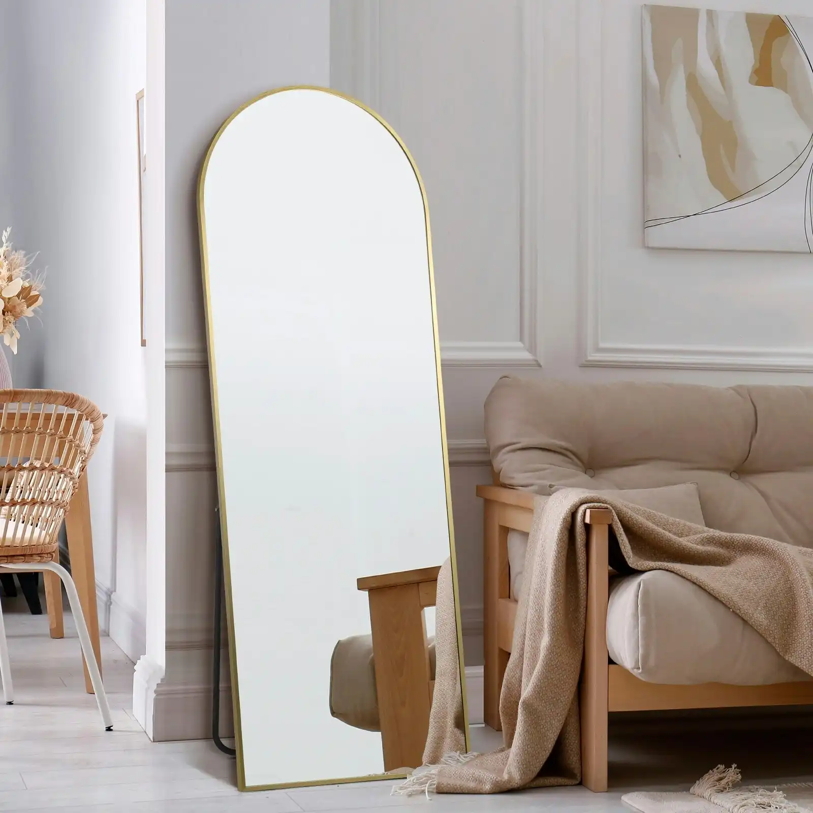 Oikiture 166x60cm Full Length Mirror Arched Dressing Floor Mirrors Free Standing Gold