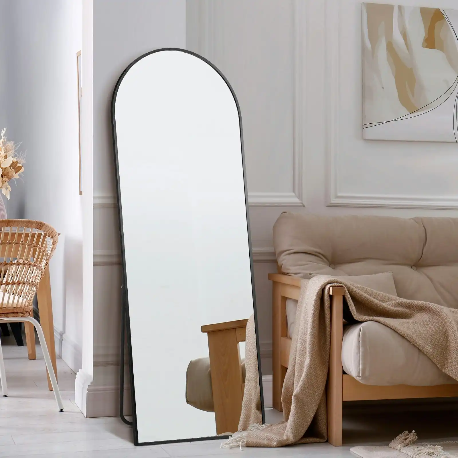 Oikiture 166x60cm Full Length Mirror Arched Dressing Floor Mirrors Free Standing Black