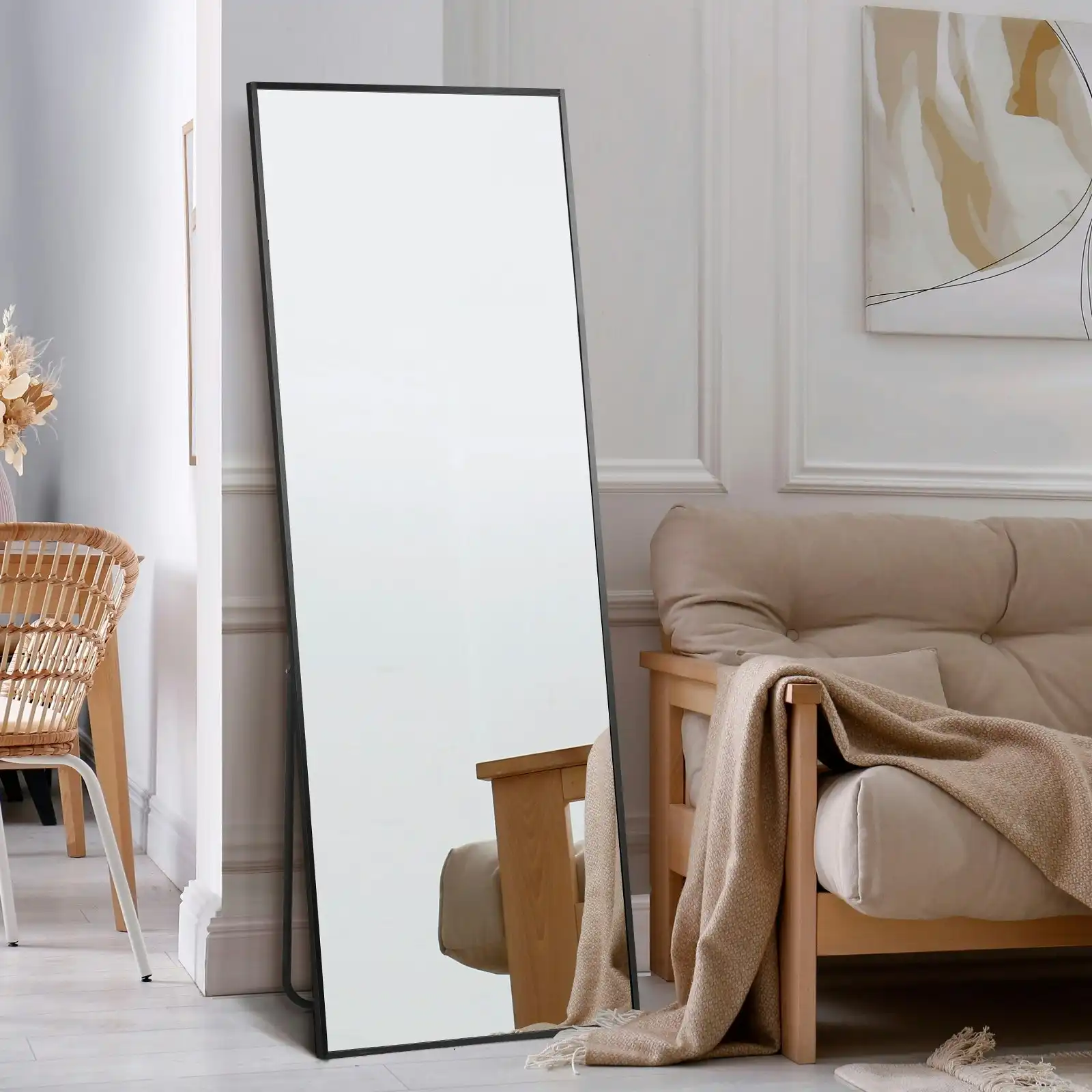 Oikiture 166x60cm Full Length Mirror Rectangle Dressing Floor Mirrors Free Standing Black