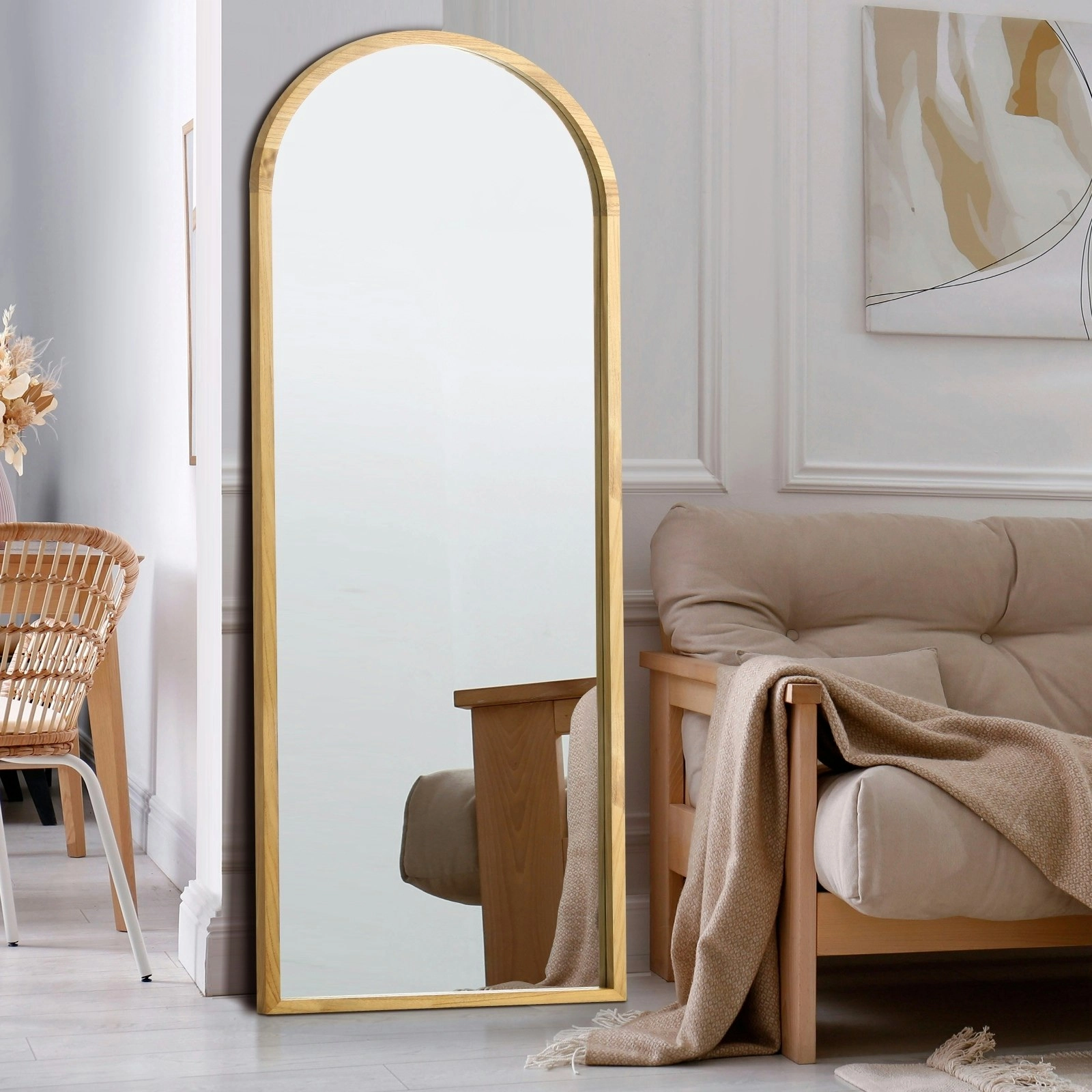 Oikiture 166x60cm Full Length Mirror Arched Dressing Floor Mirrors Wooden