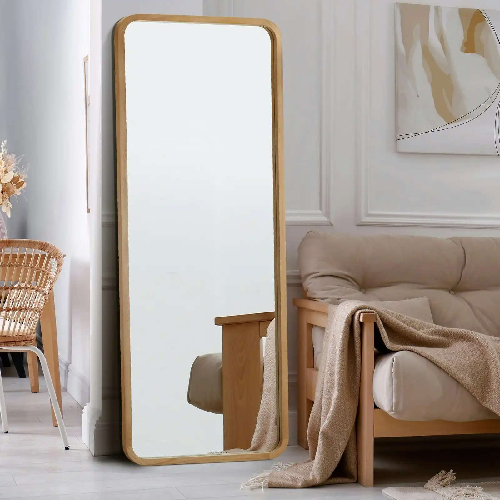 Oikiture 166x60cm Wooden Full Length Mirror Rectangle Dressing Floor Mirrors