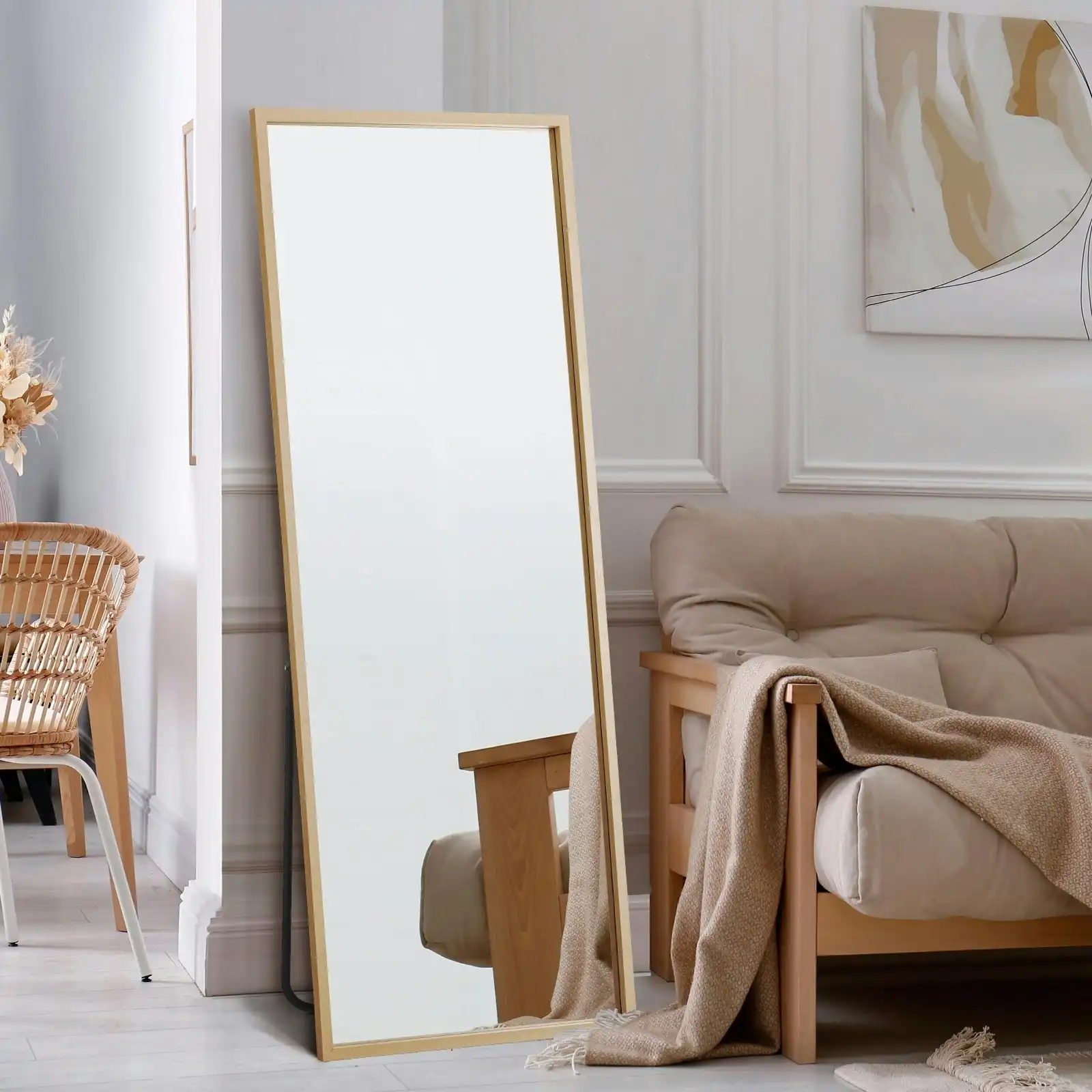 Oikiture Wooden 166x60cm Full Length Mirror Rectangle Floor Mirrors Free Standing