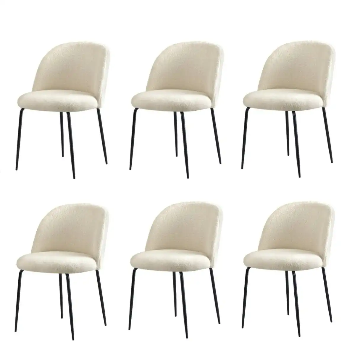 Oikiture 6x Dining Chairs Accent Chair Armchair Kitchen Upholstered Sherpa White