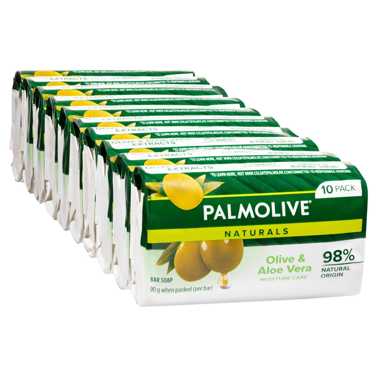 Palmolive Naturals Bar Soap, 10 Pack x 90g, Moisture Care with Natural Olive & Aloe Vera