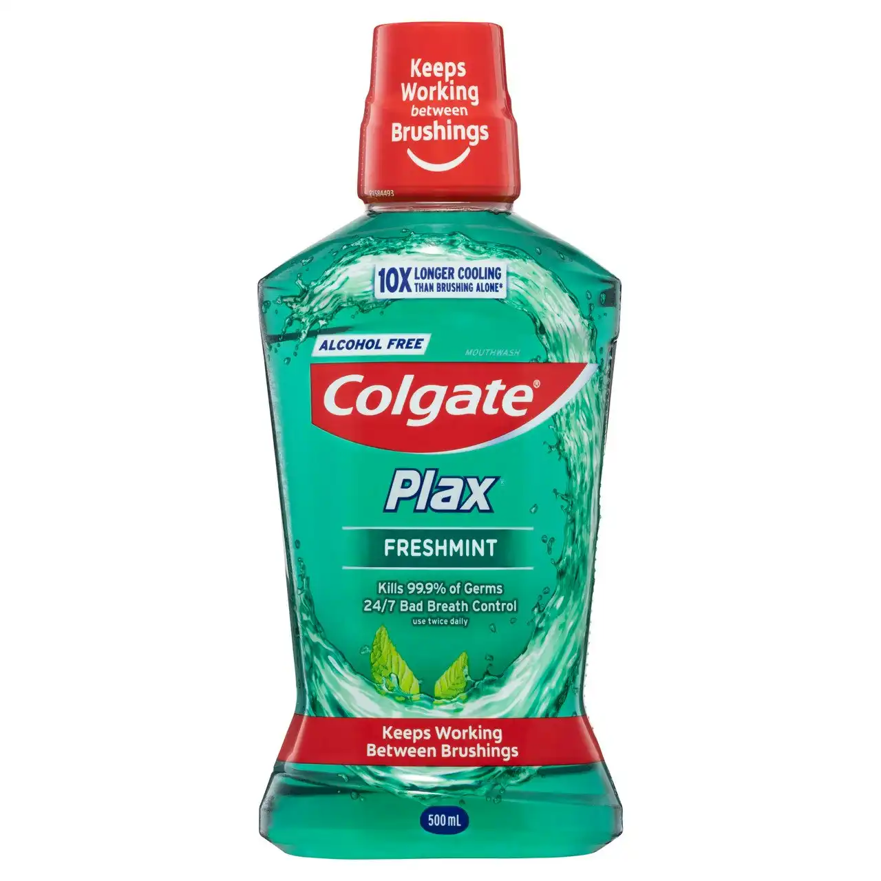Colgate Plax Antibacterial Mouthwash 500mL, Alcohol Free, Freshmint, Bad Breath Control