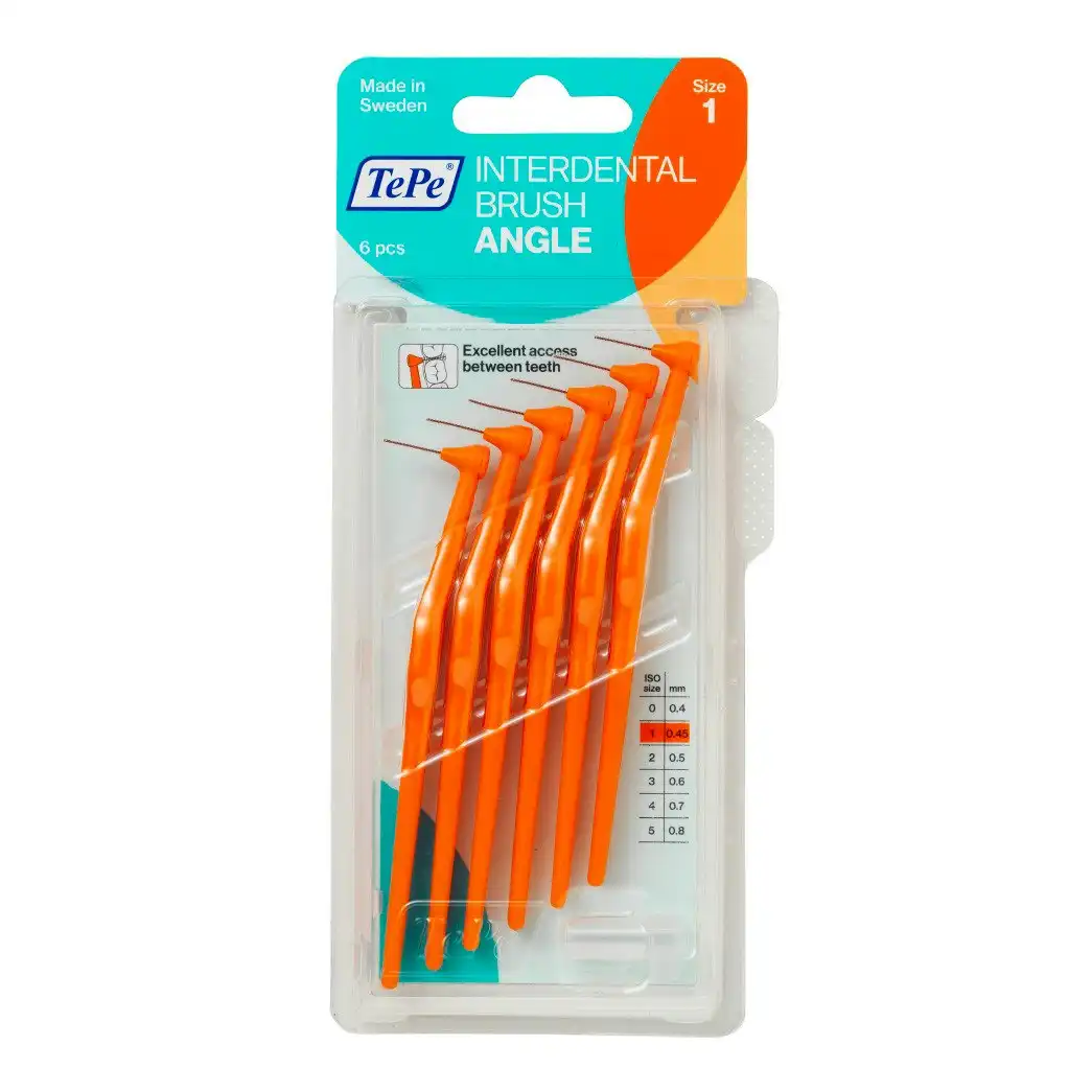 Tepe Interdental Angle Brush 0.45mm Size 1 (Orange) 6 Pack