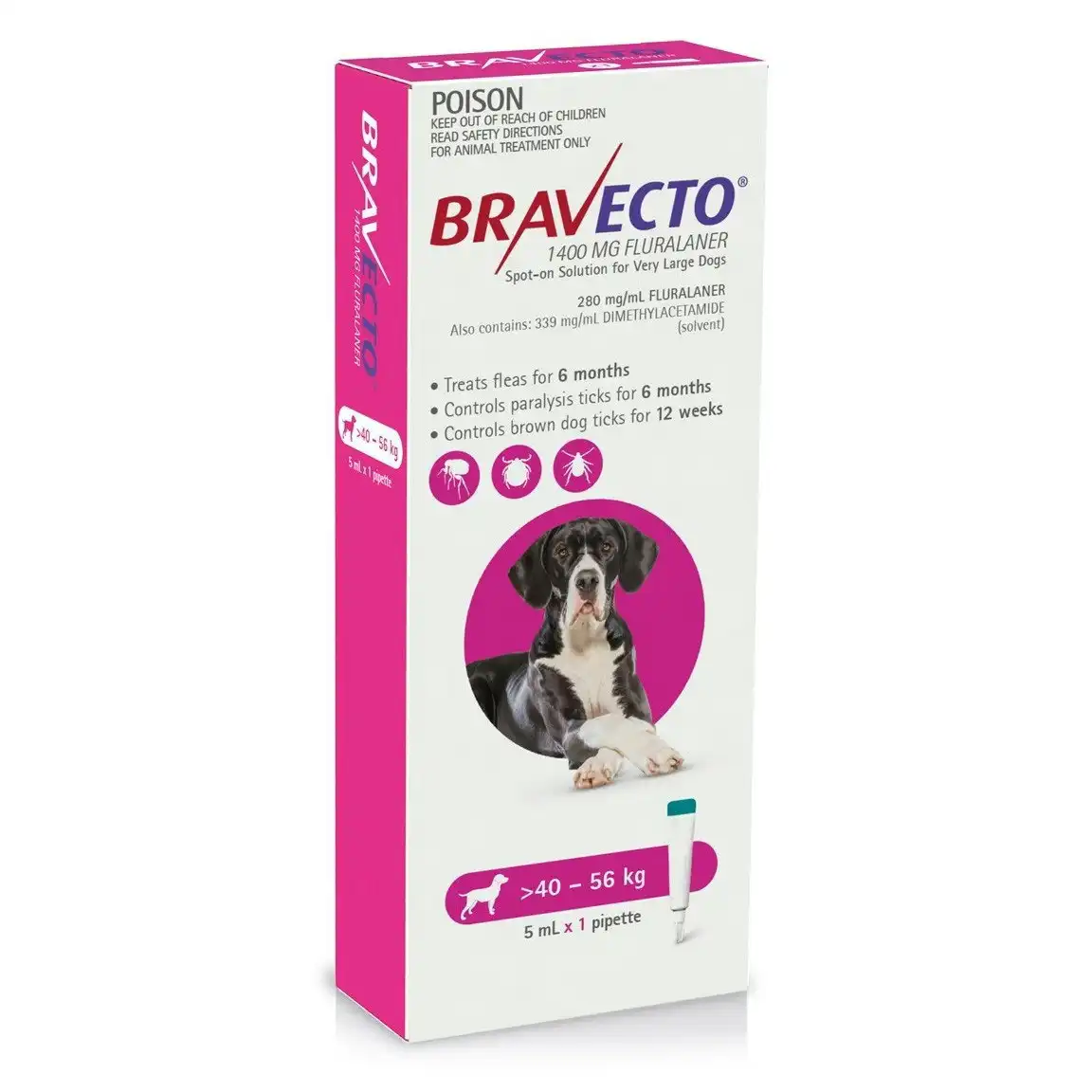 Bravecto Spot On For Very Large Dogs 40 - 56kg (1 Pipette)