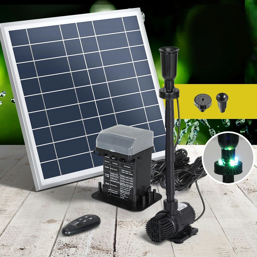 Gardeon Solar Pond Pump with Battery Kit LED Lights 9.8FT