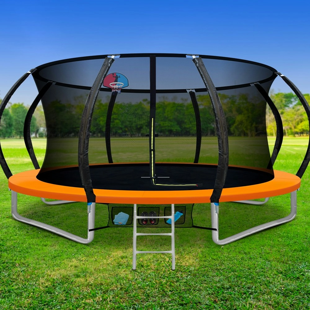 Everfit 14FT Trampoline for Kids w/ Ladder Enclosure Safety Net Rebounder Orange