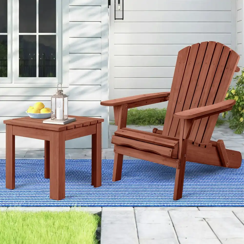 Alfordson Adirondack Chair Table 2PCS Set Wooden Outdoor Furniture Beach Brown