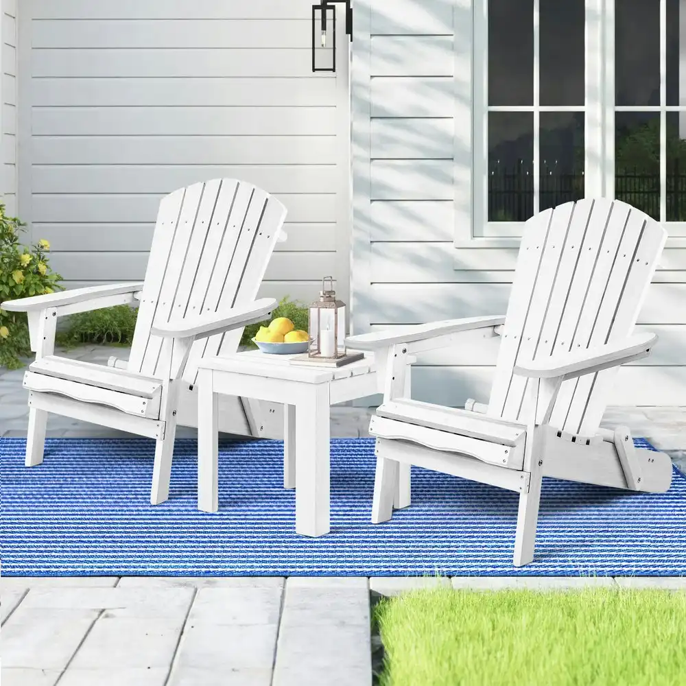 Alfordson Adirondack Chairs Table 3PCS Set Wooden Outdoor Furniture Beach White