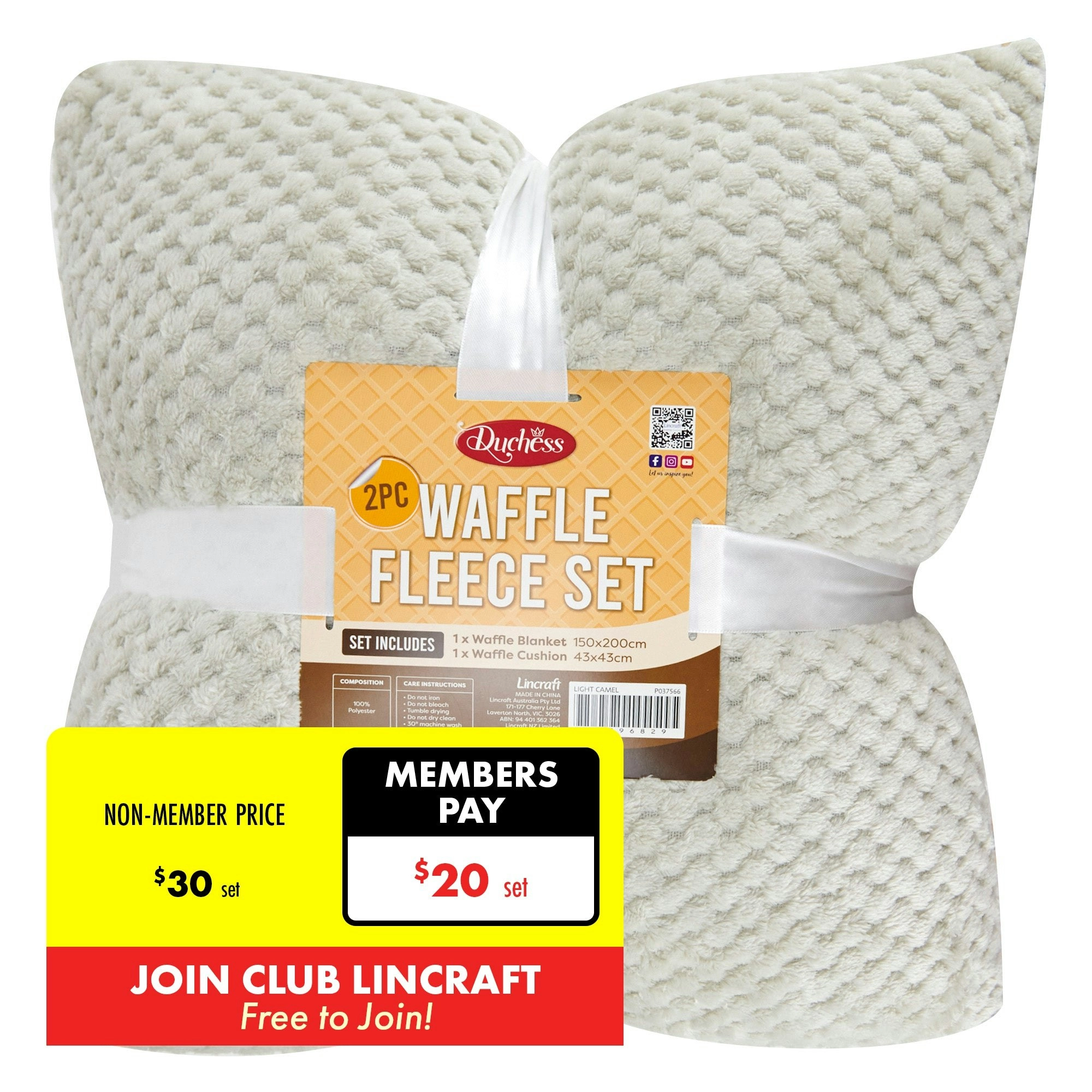 2-Piece Waffle Fleece Set Cushion Throw