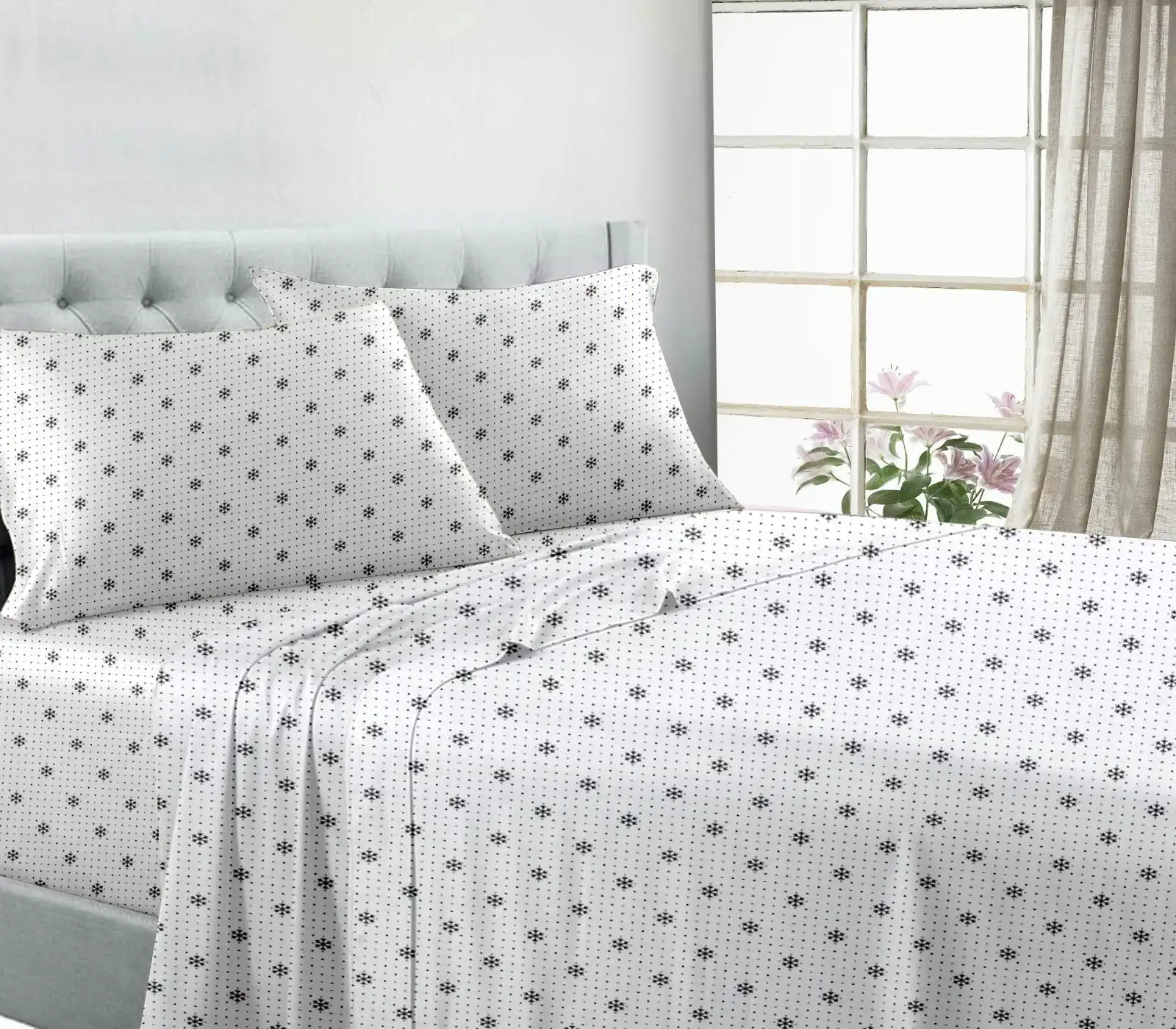 CH 100% Cotton Flannelette Sheet Set, Snowflake