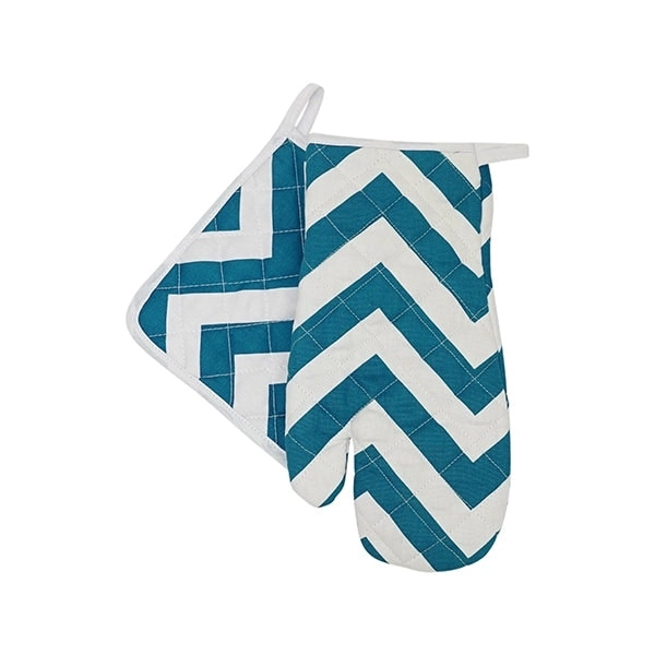 Oven Mitt and Pot Holder Set, Aqua Chevron