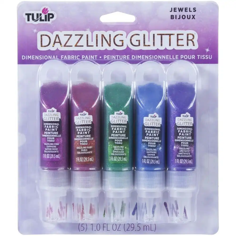 Tulip Dazzling Glitter Dimensional Fabric Paint 2oz, Jewels- 5pk