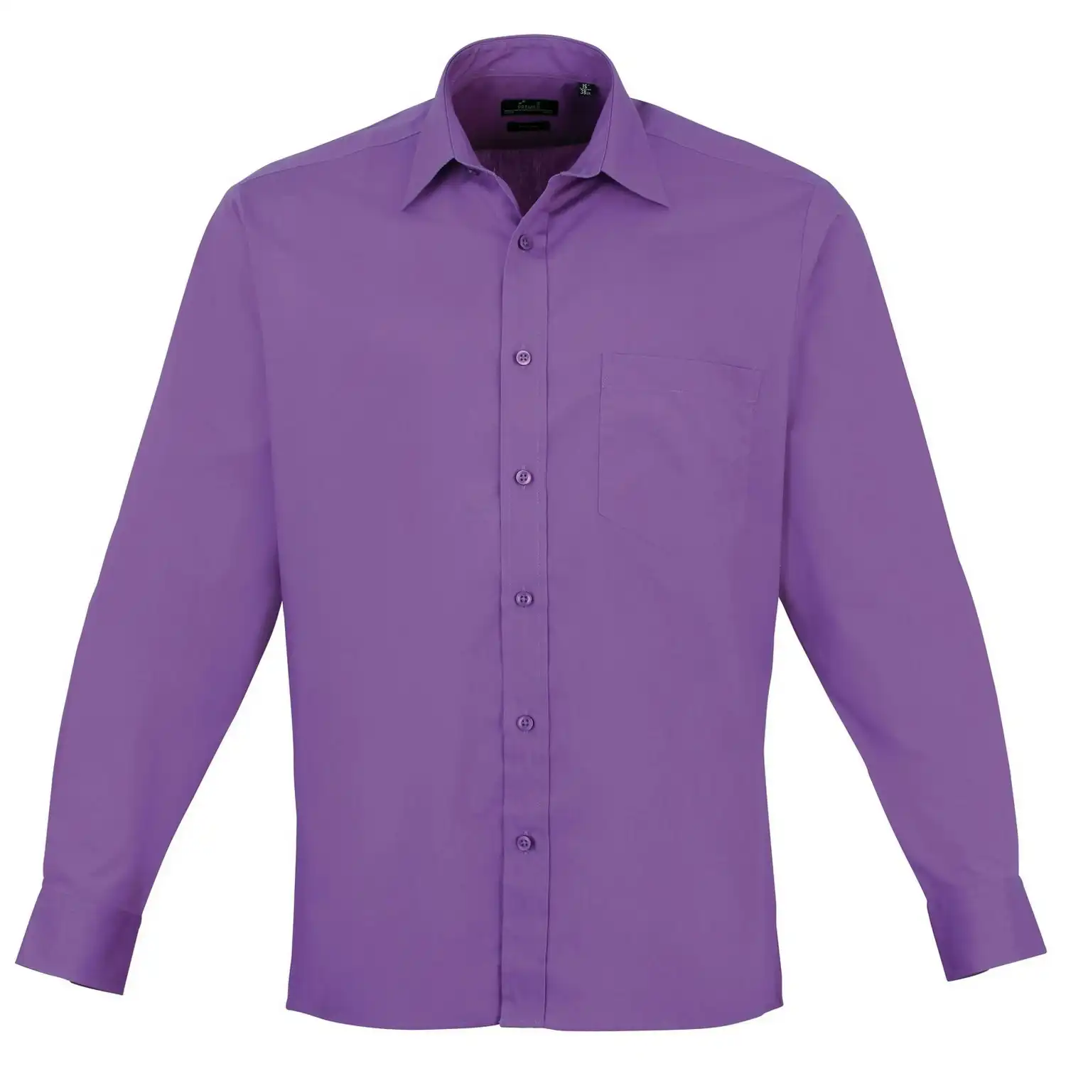 Premier Mens Long Sleeve Formal Plain Work Poplin Shirt