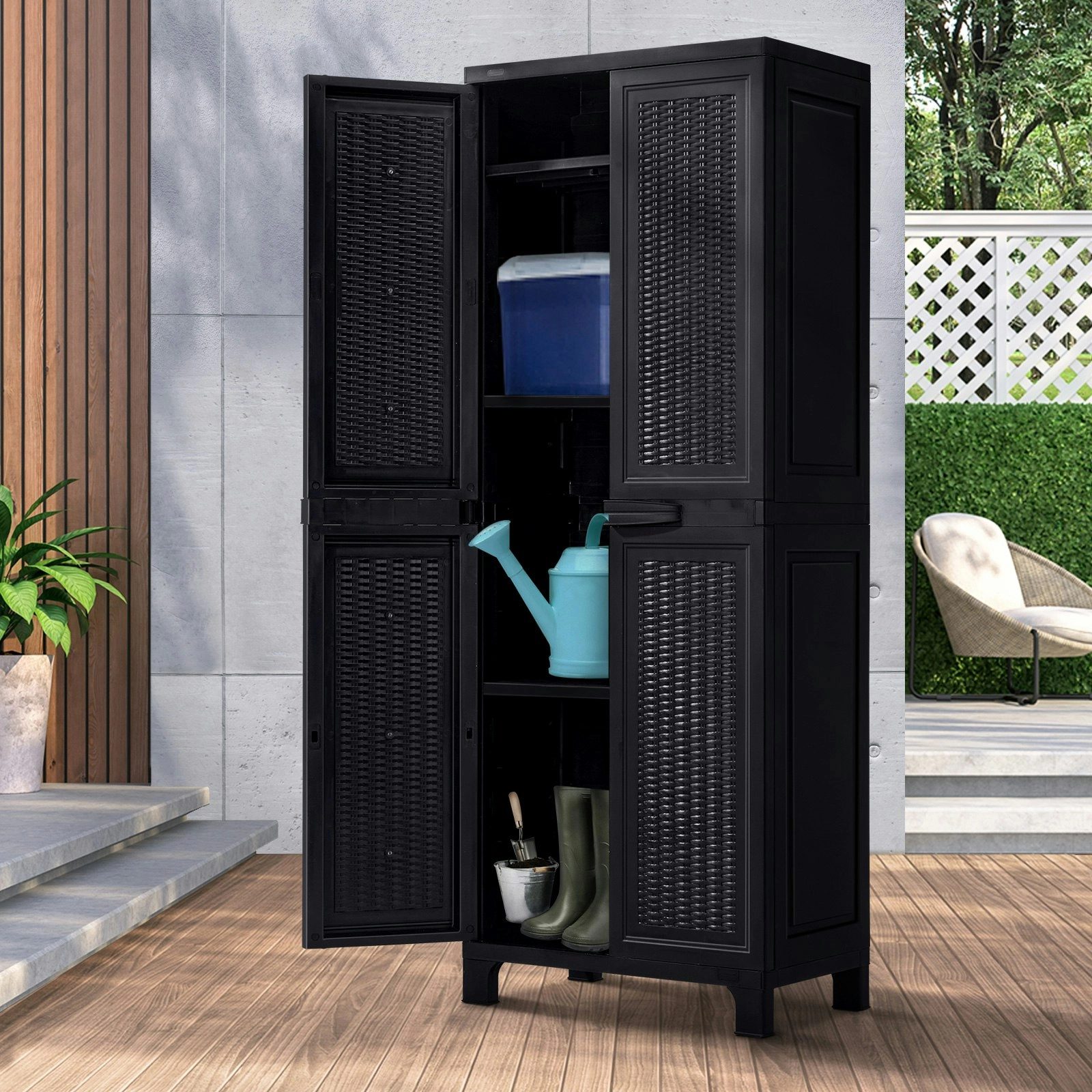 Livsip Outdoor Storage Cabinet Box Cupboard Garage Garden Adjustable Tall Black