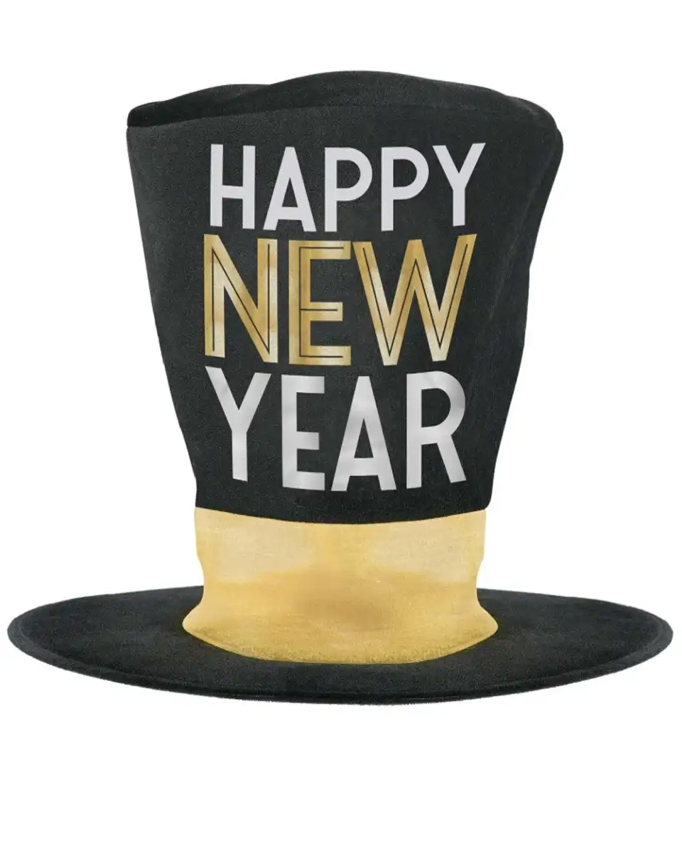 Deluxe Happy New Year Black Top Hat