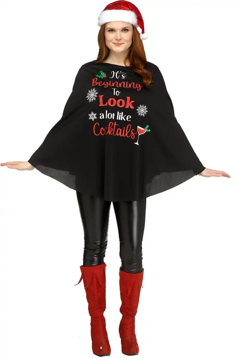 Christmas Party Poncho Womens Costume