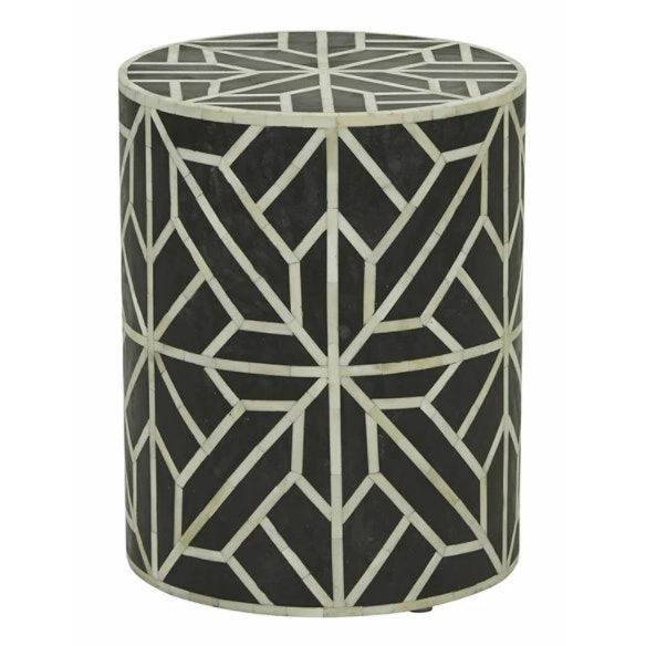 Zohi Interiors Bone Inlay Geometric Side Table in Black