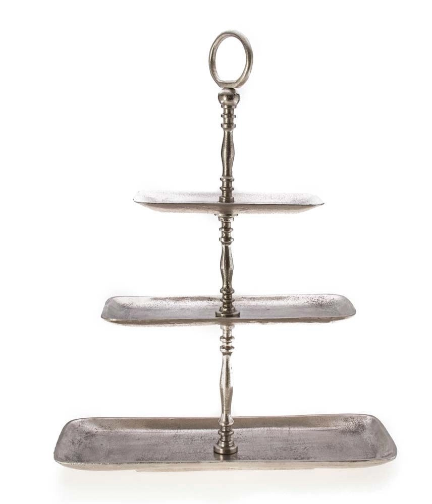 Provincial & Rustic Antique Silver Aluminium Three Tier Fruit Stand