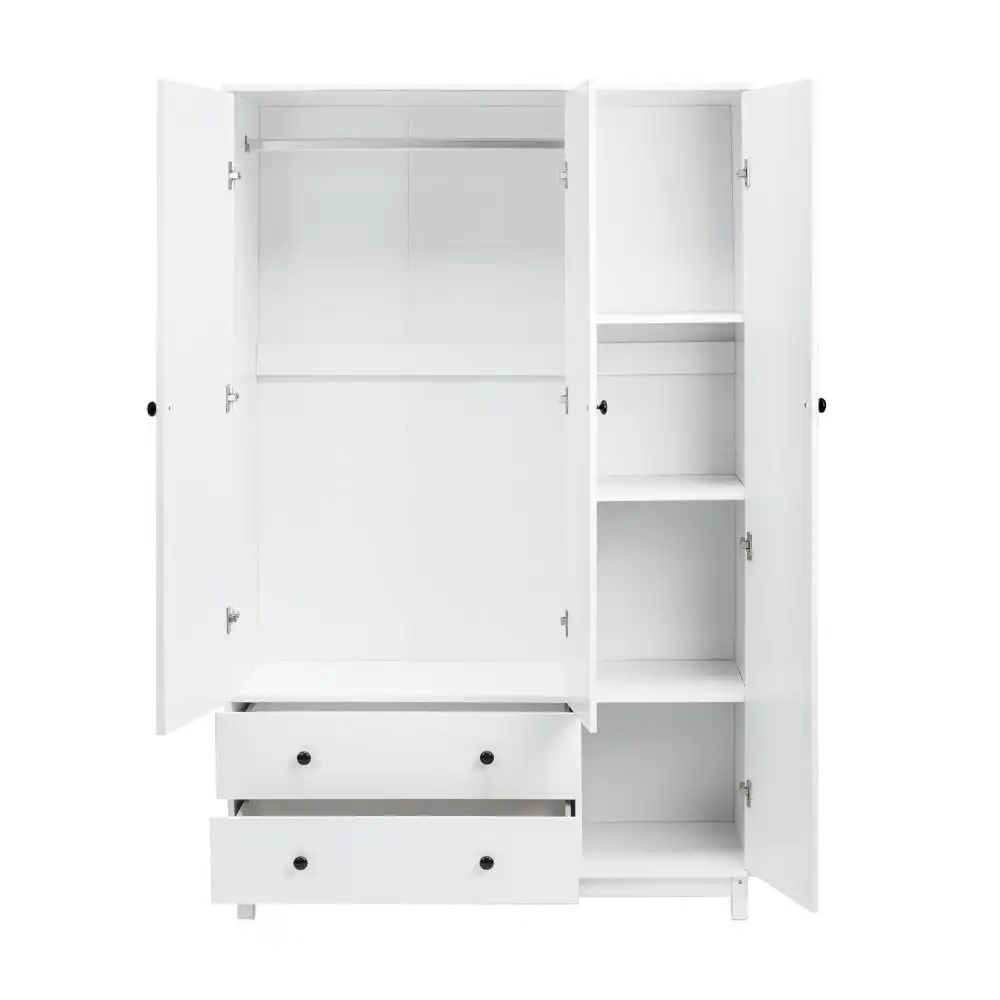 Design Square Vernon Wooden Wardrobe Clothes Rack Storage Cabinet W/ 3-Doors 2-Drawers White