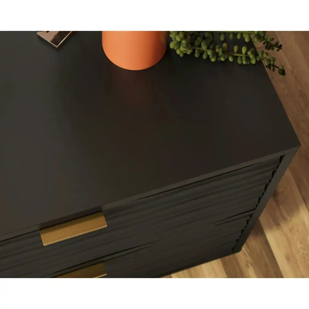 Luther Modern Classic Wooden End Lamp Side Table 2-Drawers Black