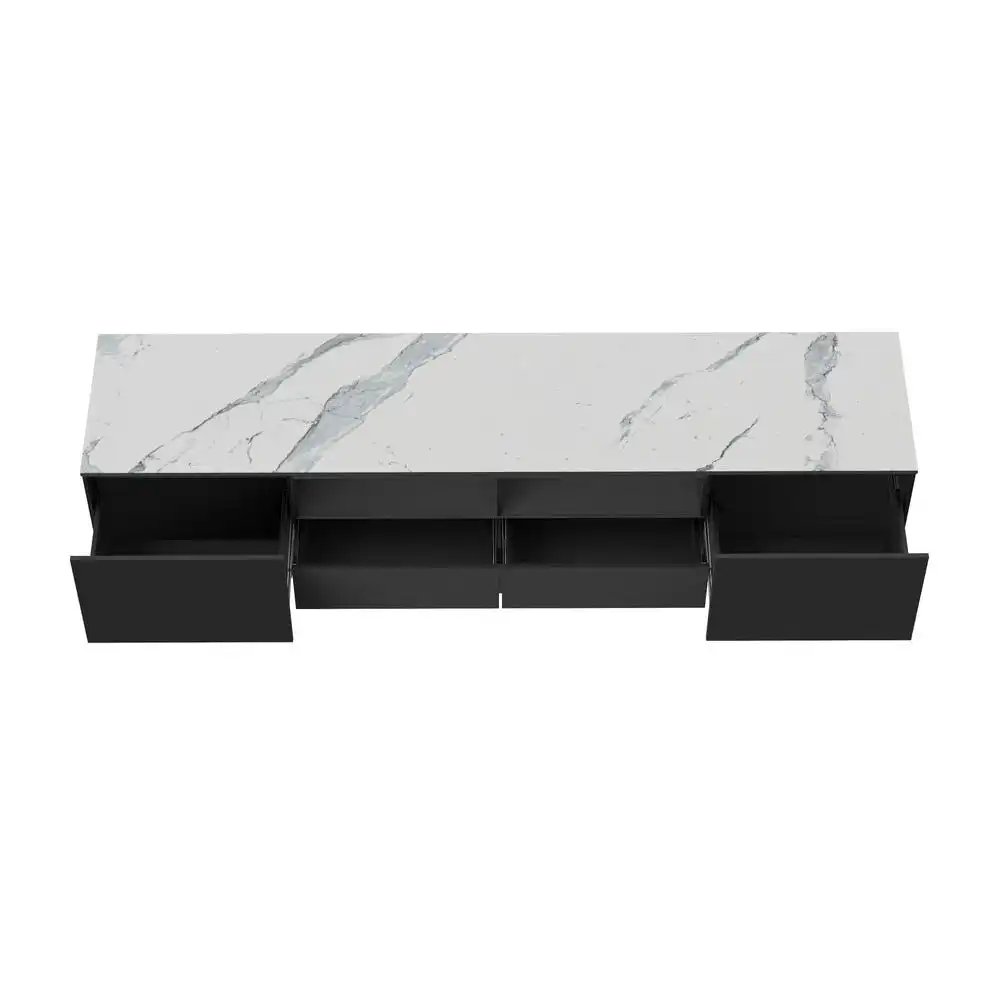 Raimon Furniture Arianna Modern Lowline Entertainment Unit TV Stand 200cm Ceramic - Marmo / Black