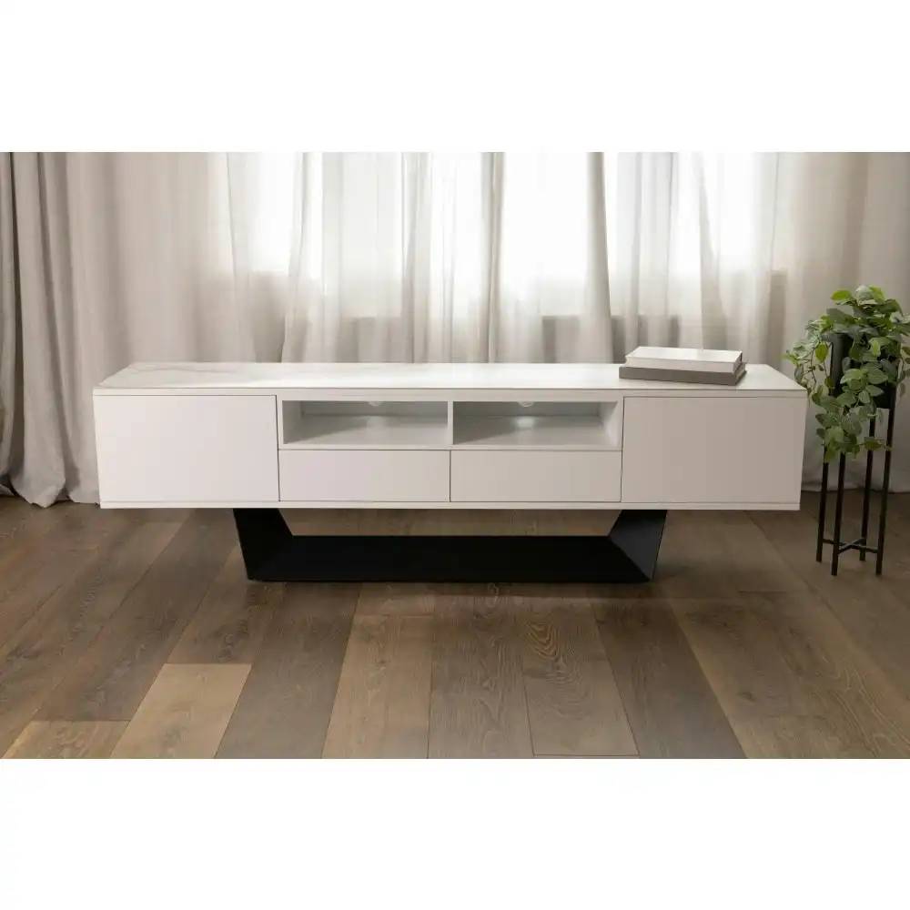 Raimon Furniture Arianna Modern Lowline Entertainment Unit TV Stand 200cm Ceramic - Marmo / White