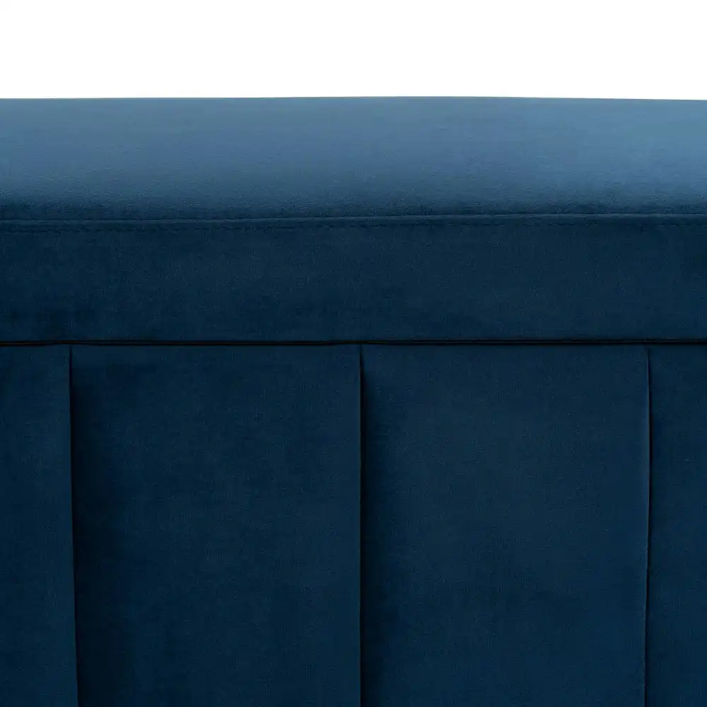 Design Square Lumine Velvet Fabric Sofa Bench Storage Ottoman Foot Rest Stool Dark Blue