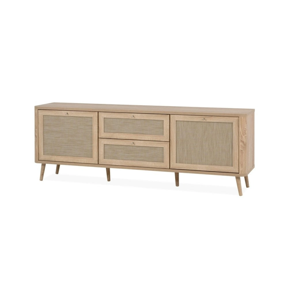 Design Square Cliff Lowline Wooden TV Stand Entertainment Unit 2-Doors 2-Drawers Oak