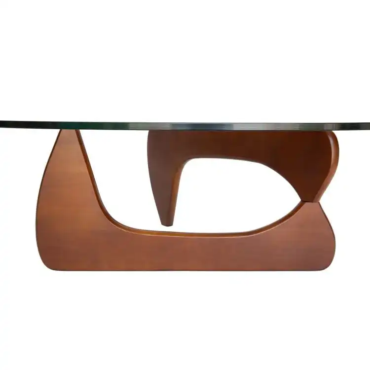 Isamu Noguchi Replica Wooden Base Glass Top Coffee Table - Walnut