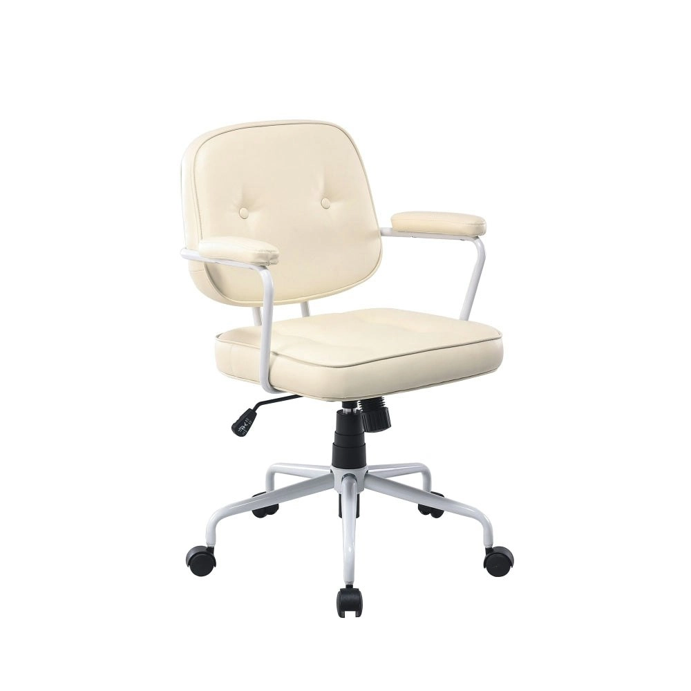 Maestro Furniture Laurence Faux Leather Home Office Computer Task Chair White Frame - Beige