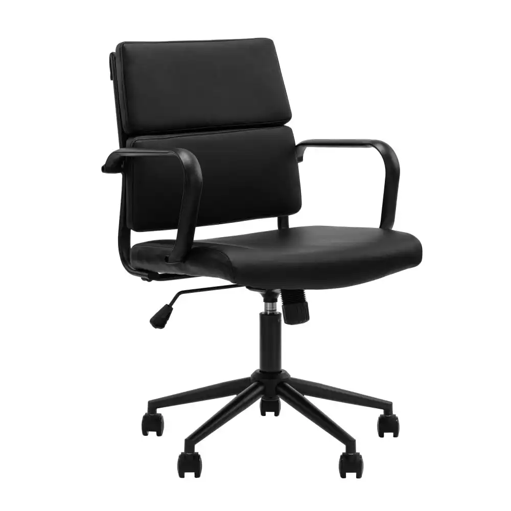 Design Square Brody PU Leather  Office Computer Task Desk Chair Low Back Arm Rests Black