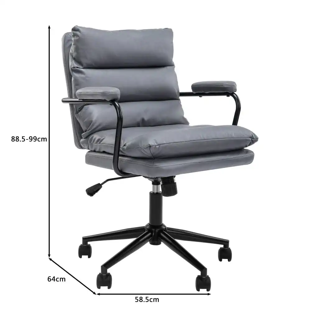 Design Square Kinsley Soft Pad PU Leather Office Task Desk Computer Chair Arms Rest Grey
