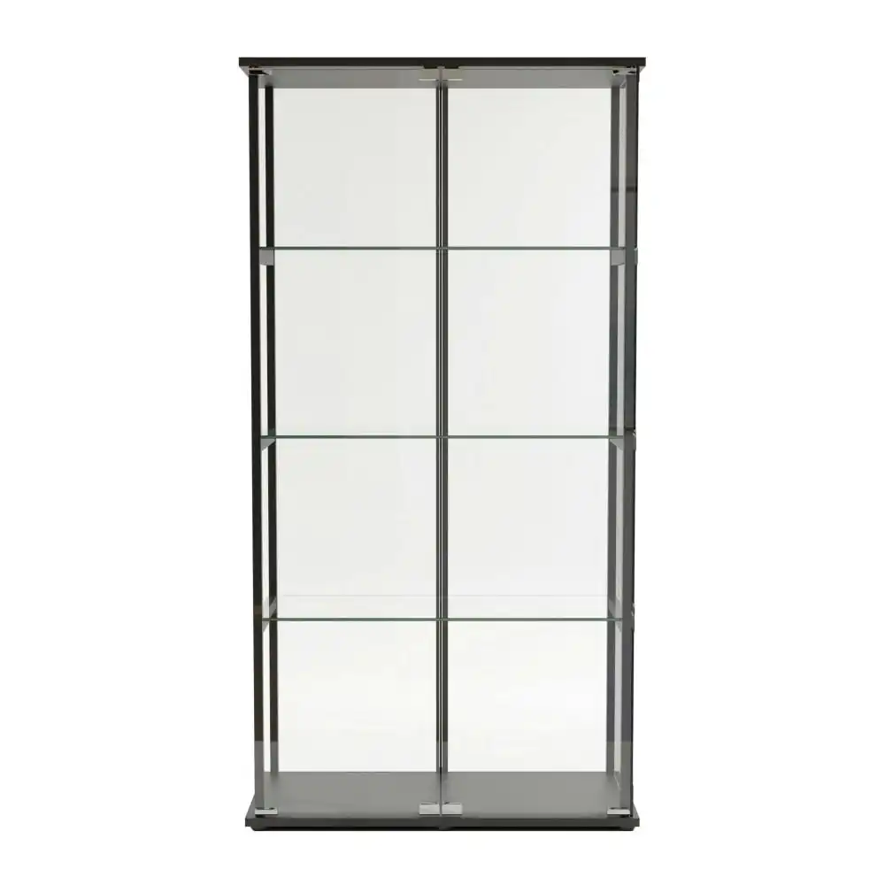 Dejaro Modern 4-Tier Display Shelf Storage Cabinet W/ 2-Doors - Glass/Black