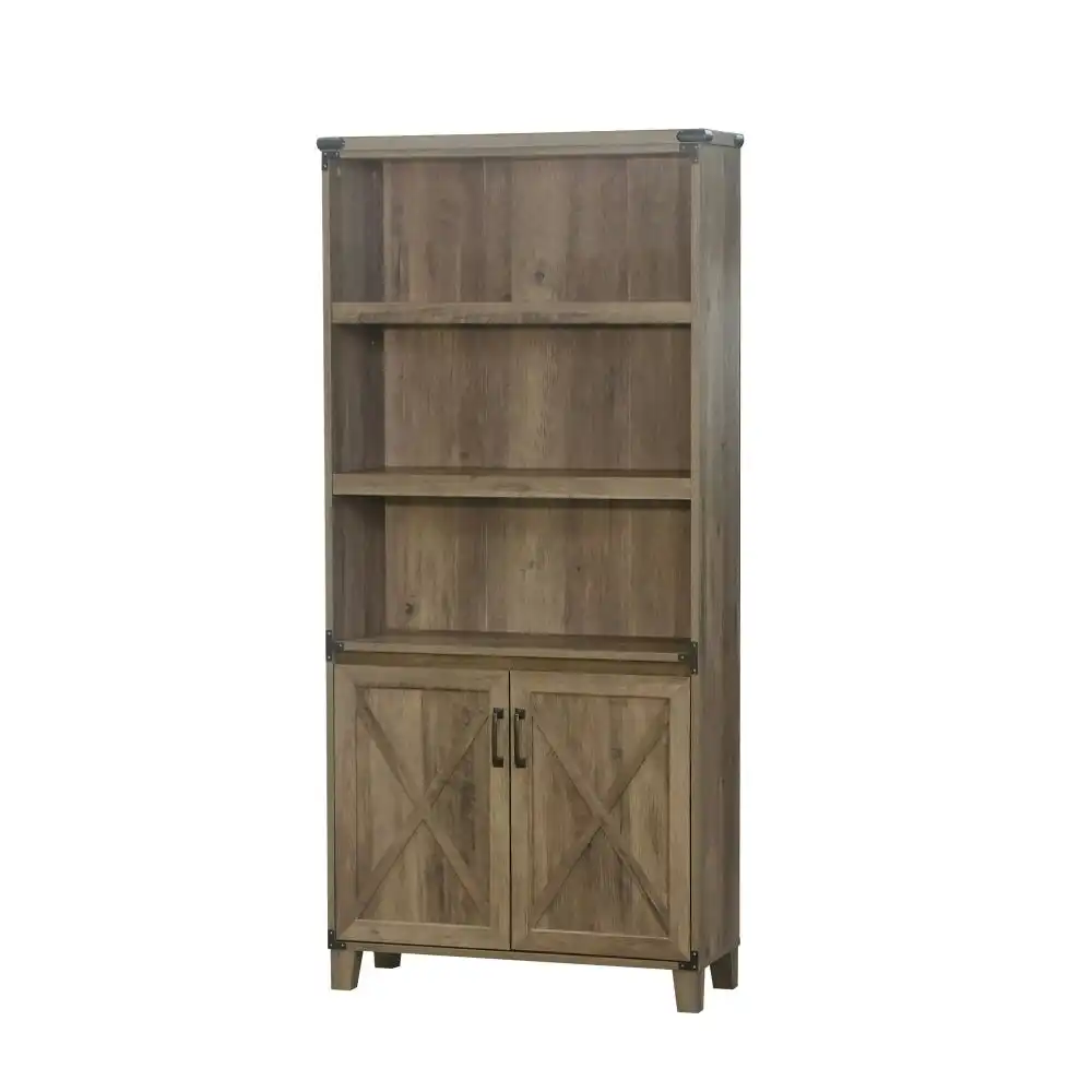 Cairo 5-Tier Bookcase Shelf Bookshelves Storage Cabinet W/ Doors- Rustic Oak