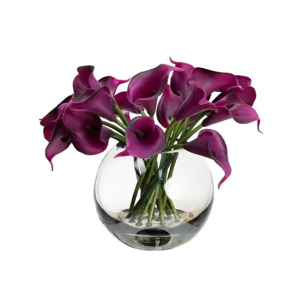 Glamorous Fusion Real Touch Plume Black Calla Lily 27cm Artificial Faux Plant Flower Decorative In Fishbowl Vase