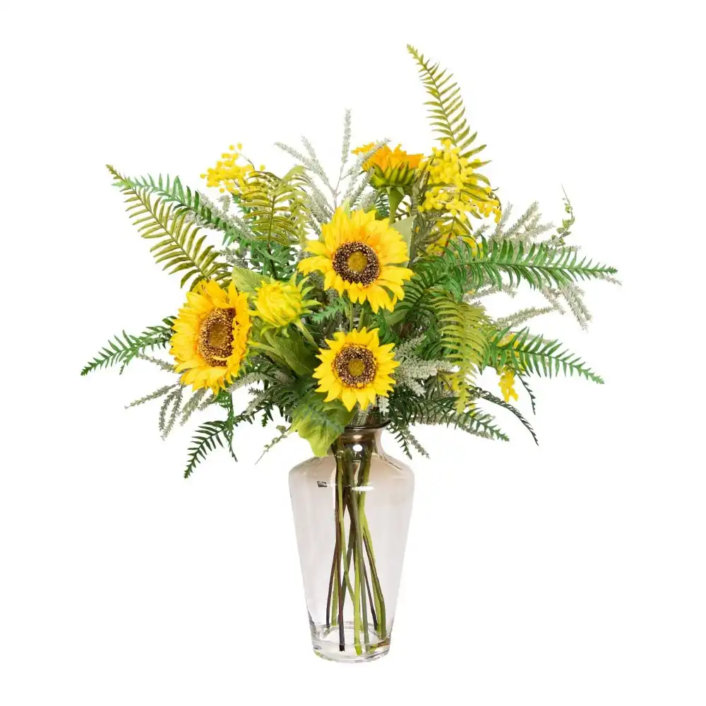 Glamorous Fusion Sunflower & Mimosa 75cm Artificial Faux Plant Flower Decorative Mixed Arrangement
