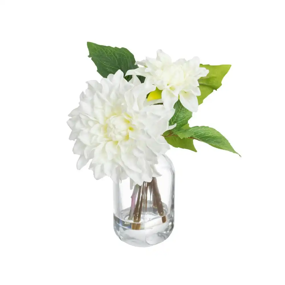 Glamorous Fusion Real Touch White Dahlia 22cm Artificial Faux Plant Flower Decorative In Chanel Vase