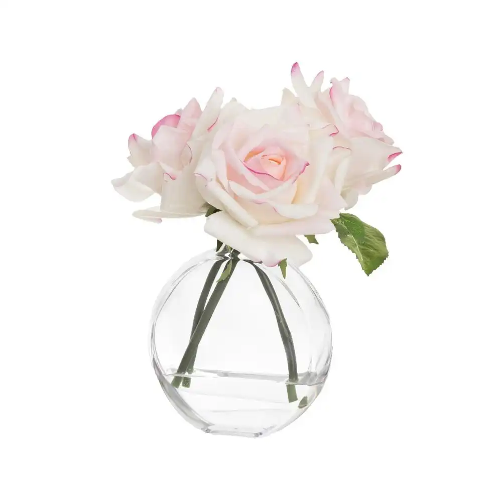 Glamorous Fusion Light Pink Real Touch Rose 22cm Artificial Faux Plant Flower Decorative In Chanel Vase