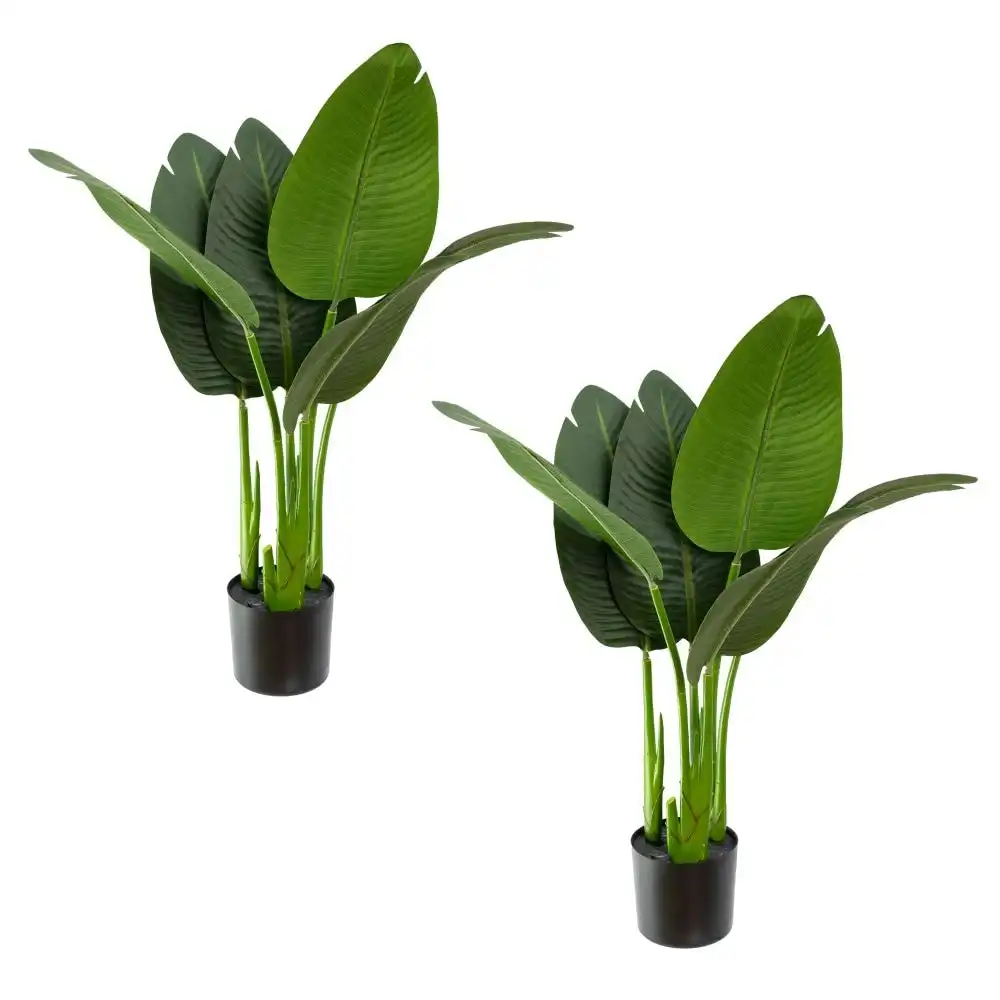 Glamorous Fusion Set Of 2 Traveller Palm 80cm Artificial Faux Plant Decorative Green