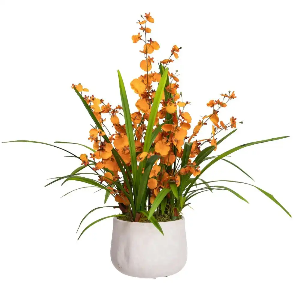 Glamorous Fusion Orange Dancing Lady Orchid Artificial Fake Plant Flower Decorative 78cm In Pot