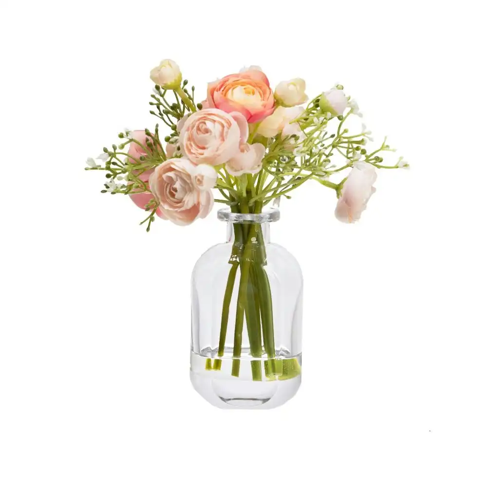 Glamorous Fusion Pink Rununculus 20cm Mixed Artificial Faux Flower Plant Decorative Arrangement In Bud Vase
