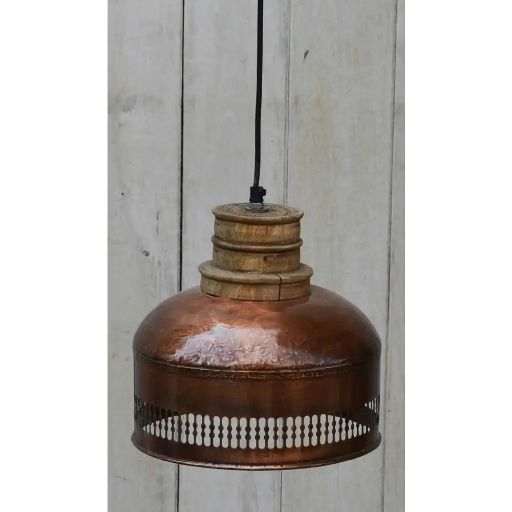 Billy Copper Cut-Out And Wood Rustic Lamp Shade