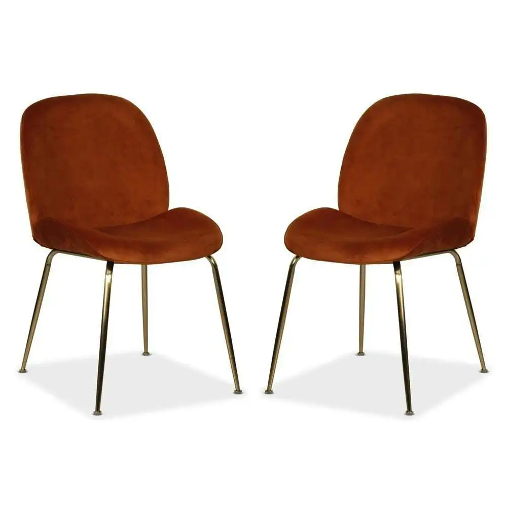 Raimon Furniture Set of 2 Casa Velvet Fabric Dining Chair - Gold Legs - Rust