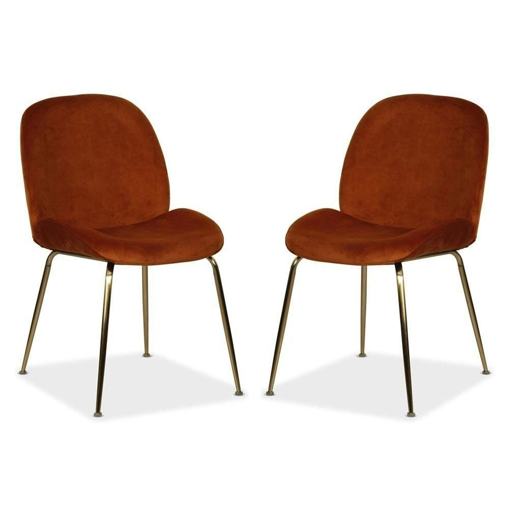 Raimon Furniture Set of 2 Casa Velvet Fabric Dining Chair - Gold Legs - Rust