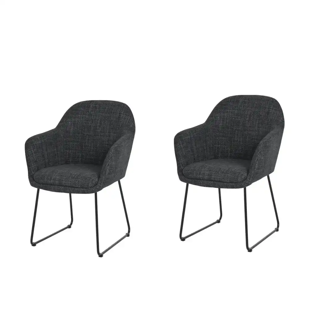Raimon Furniture Set Of 2 Eleana Fabric Kitchen Dining Arm Chair Metal Legs - Black